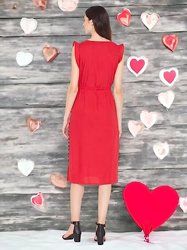Image of ENTELLUS Western V Neck Inside Belt Red Dress for Women (Size - XS to 6XL)