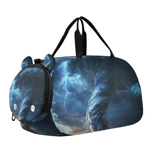 Glaphy Tornado Lightning Grey Duffle Bag for Toddler Boys Girls, Gym Sports Bag with Shoe Compartments, Kids Travel Overnight Weekender Shoulder Bag