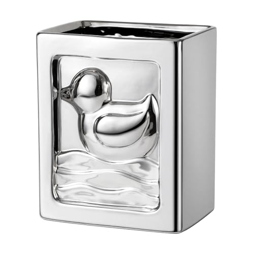 Image of Duck Trash Can, Ceramic Waste Basket Modern Small Garbage Can for Kitchen, Bathroom, Bedroom, Office, Storage Bin with Embossed Duck Decor (Silver-7L /1.85Gallon)