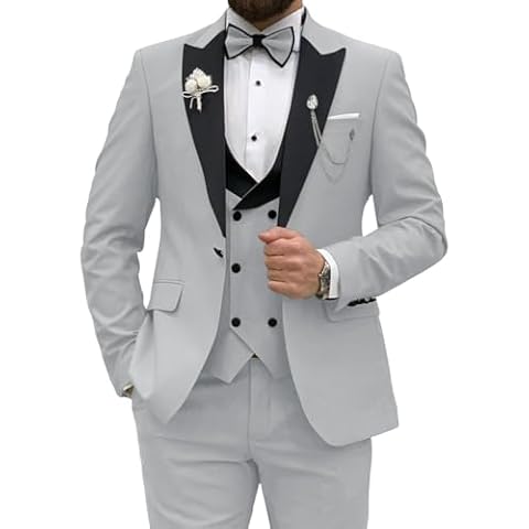 Wangyue Mens Tuxedo Wedding Suits for Men Slim Fit 3 Piece Suit Formal Prom Tuxedo for Men Silver Suit for Men Regular Fit Suit, L Cover