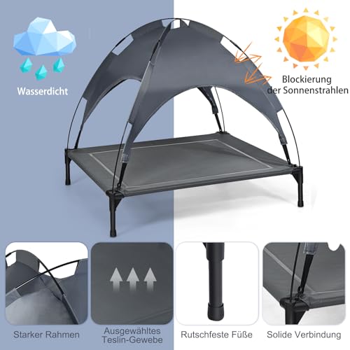 SOARS Hundeliege, Hundebett mit Baldachin abnehmbar, erhöhtes Hundesofa, Haustierbett, Katzenliege, Katzenbett für Indoor & Outdoor (90 x 81 x 86cm)