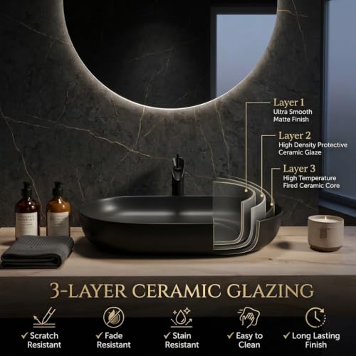 Image of Backline Ceramic 31.5 Inch Table Top Wash Basin| Big Size Basin | Counter Top Basin For Bathroom & Living Room 31.5 X 15 X 5 Inches (Black Matt)(5 years warranty)