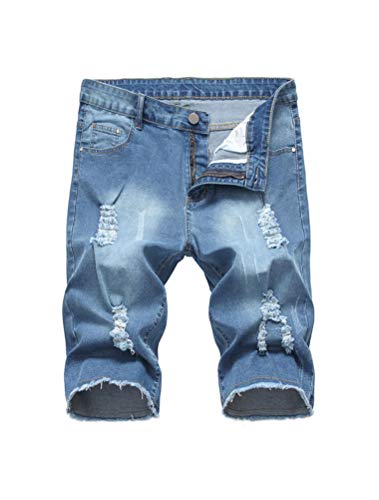 Image of PASOK Men's Casual Denim Shorts Distressed Stretchy Jeans Shorts Ripped Short Pants