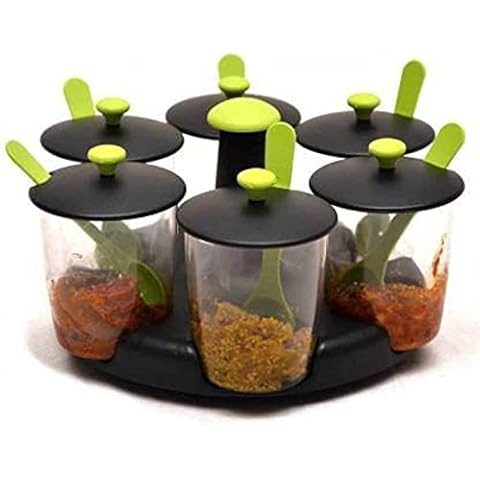 SRIYUG Multipurpose Pickle Jar for Dining Table Revolving Plastic Multi Purpose Achaar Pickle Container Chutney Tray Mukhvas Dining Spice Stand Masala Tray Transparent (Multi Color) Cover