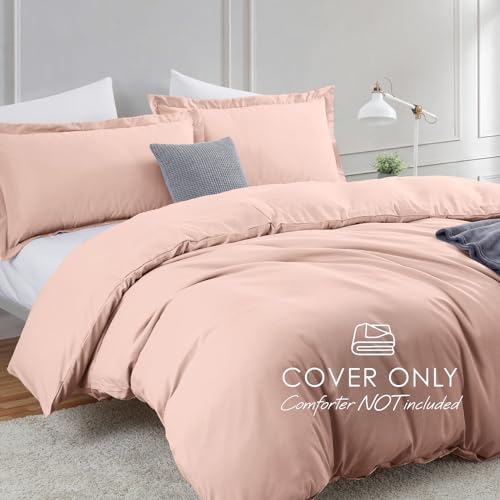 Image of Hearth & Harbor Blush Pink Duvet Cover Cal King Size, 3 Piece Bedding Set | Soft Double Brushed Bedding Set, Button Closure, 1 Duvet Cover 104x98 Inches, 2 Pillow Shams