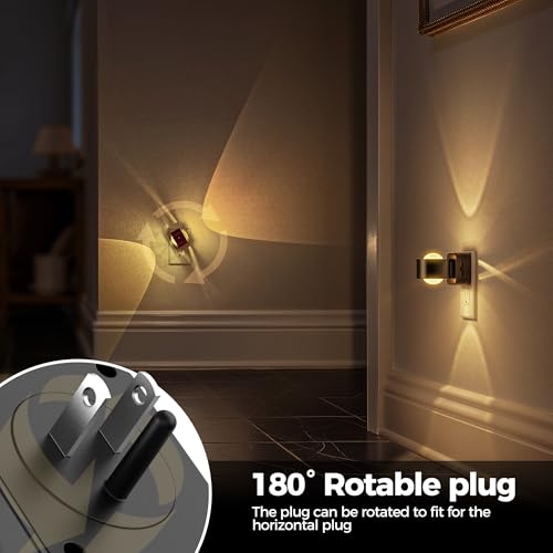 Image of Briignite Night Light Projector, LED Night Lights Plug into Wall, 180 Rotating Night Light for Kids, Dusk to Dawn Sensor, 0-150LM Dimmable, Warm White Ambient Lighting for Bathroom, Gifts