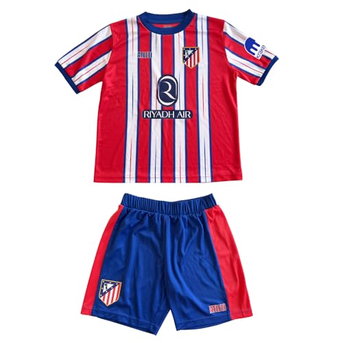 Atlético de Madrid - Réplica Oficial Minikit 1ª Equipación 24/25 - Julián Álvarez - Camiseta y Pantalón Infantil - Equipo Rojiblanco - Diseño con Escudo Atleti - Color Rojo y Blanco - Talla 8