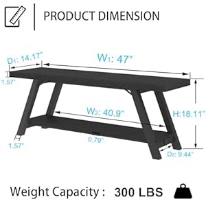 LVB Black Bench, Modern Storage Bench for Bedroom, Wood Metal Entryway Bench for Hallway Dining Living Room, Famrhouse Shoe Rack Indoor Accent Seating Bench for Foyer Entrance, Black Oak, 47 Inch Long LVB Black Bench Modern Storage Bench for Bedroom Wood Metal Entryway Bench for Hallway Dining Living Room Famrhouse Shoe Rack Indoor Accent Seating Bench for Foyer Entrance Black Oak 47 Inch Long