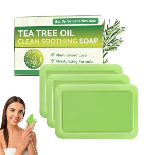 Jabón de árbol de té con aceite de árbol de té y aceite de coco | Jabón de aceite de árbol de té natural hecho a mano para la limpieza profunda de los poros | Jabón verde refrescante, ideal para cara