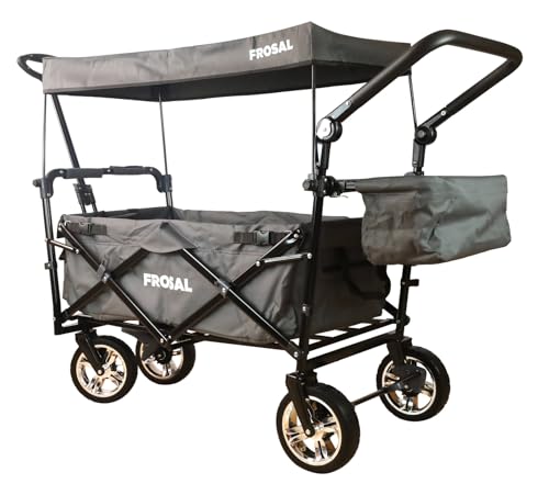 FROSAL Bollerwagen faltbar Loki mit Dach & Bremse grau Handwagen klappbar Kinder Faltbollerwagen – Bild 8