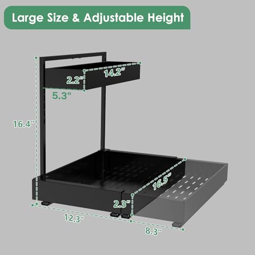 Image of REALINN Under Sink Organizer, L-Shaped Pull Out Cabinet Rack for Kitchen | Expandable Width, 6-Level Height, Quiet Sliding Rails, Heavy-Duty Alloy Steel Frame, Pipe Clearance Design for Tight Cabinets