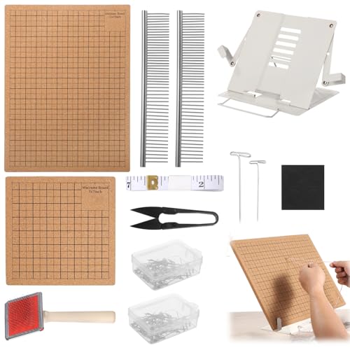 107 PCS Macrame Board Set with 12x16/8x8 Inch Macrame Board Adjustable Holder with T Pins Double Sided Grids Bracelet Making Board with Brush Scissor Ruler Tools for Braiding Cording Creating (B)