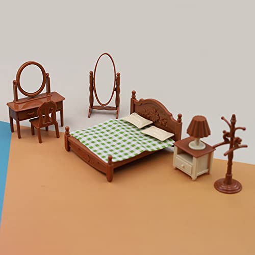 Mini Room Furniture Set - 1:12 Scale Miniature Dollhouse Bedroom Furniture Set Miniature Dollhouse Furniture 1:12 Scale Miniature Room Set For 1/12 Doll House Decor Brown #TOP1