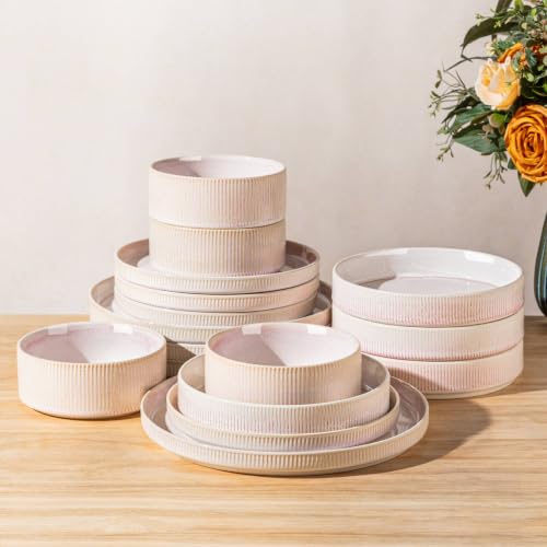 Image of TheTerra Ceramic Dinnerware Set for 4, 16-Piece Plates and Bowls Set