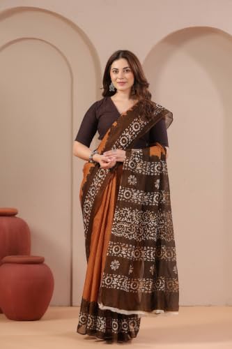 Image of TAMAIRA FASHION Mulmul Pure Cotton Saree For Woman Batik Printed|Office Wear Daily Wear Sarees For Women Without Blouse Piece (Available in 13 Colours)