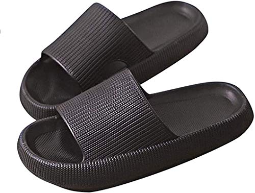 Cozy Unisex Shower Sandals with Thick Sole, Super Soft Home Slippers Thick Bottom Shock Absorption Slippers Non-Slip Beach Pool Slides, Open Toe Style Outdoor Slippers for Men and Women 36-37 Black Cover