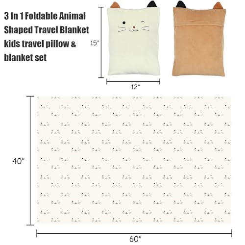 Image of 3-in-1 Cat Travel Blanket and Pillow Set for Kids