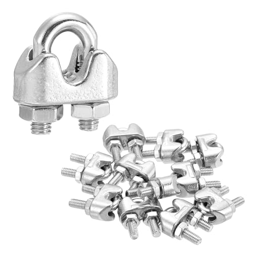 sourcing map 12 abrazaderas de clip de cable de cuerda de alambre de 1/8 pulgadas M3 pequeñas 304 de acero inoxidable 304 para aparejos seguros, tendedero, color plateado