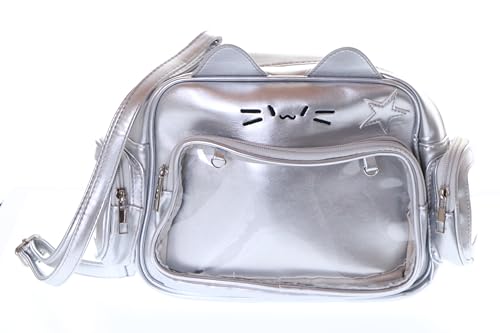 Sac à dos femme oreilles de chat en polyuréthane argenté avec bretelles ajustables confortables