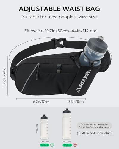 WATERFLY Bauchtasche Herren Damen mit Flaschenhalter: Sportliche Klein Gürteltasche Stylische Joggen Hüfttasche Gassi Bumbag Hundetraining Bum Belt MTB Hipbag Reisen Bauchbeutel Sport Hip Bag
