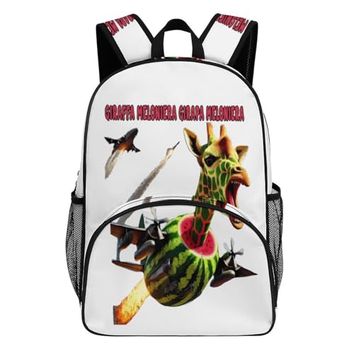 Giraffa-meloniera Merch Large Travel Backpack Italian-Brainrot Meme Waterproof Lightweight Daypack White 44x32x19cm