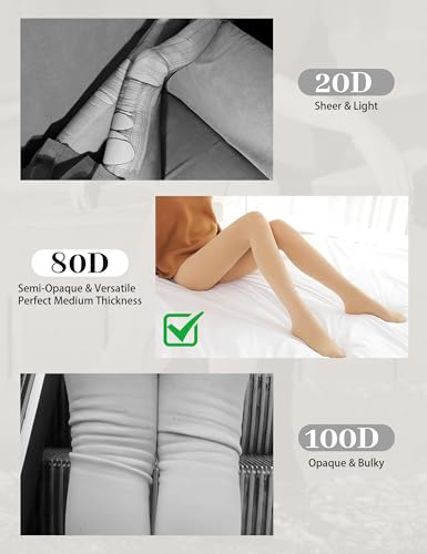 3 Pairs 80D Tights for Women Opaque Black High Waisted Stockings Womens Footed Pantyhose with Reinforced Toe3