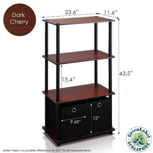 Furinno Nw889Dc/Bk Go Green 4-Tier Multipurpose Storage Rack W/Bins, Dark Cherry/Black #TOP2