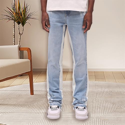 Men's Vintage Jeans with Pockets Contrast Color Mid-Rise Casual Baggy Denim Pants Streetwear2