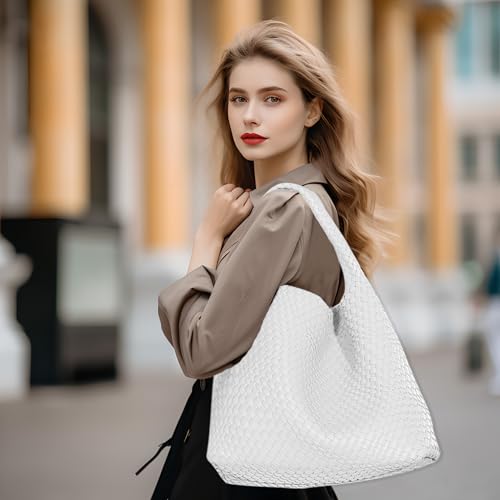 Image of JINMANXUE Woven Tote Bag for Women, Fashion Hobo Handbag, Travel Top-handle Shoulder Bag, Beach Underarm Bag with Purse