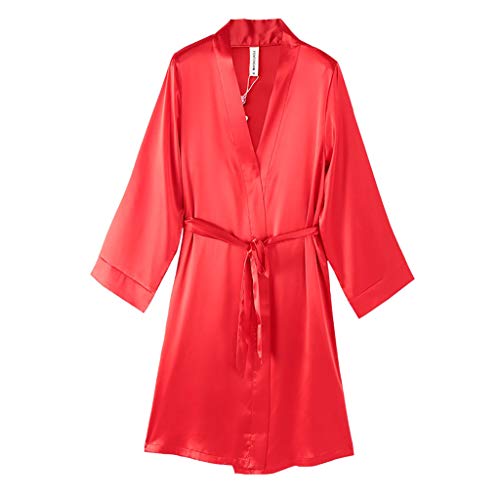 LOKAXXZU Ropa de dormir para mujeres túnica oblicua en V cuello en V kimono bañera de baño con manga larga vestimenta de vestimenta de vestimenta (color: rojo × 2 tamaño: grande)