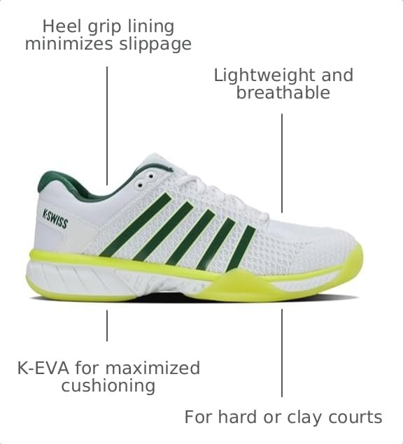 Image of K-Swiss Men's Express Light Pickleball Shoe (White /Neon Lime /Eden) (10.5)