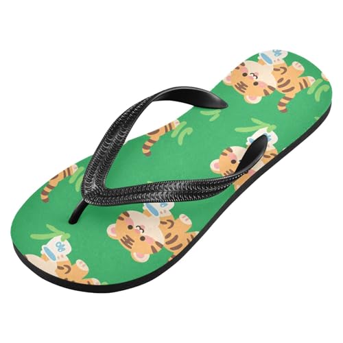Women Beach Summer Casual Flip Flop Cute Tiger GreenQuick Dry Sandals Slipper for Men A2301313