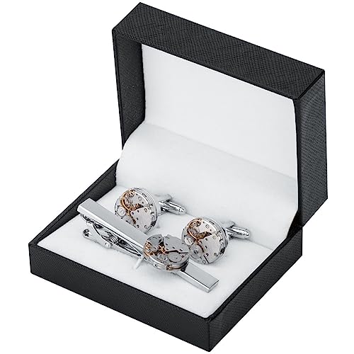 YUYUFA Men's Business Mechanical Movement Watch tie Clip Cufflinks Precision Business Punk Set