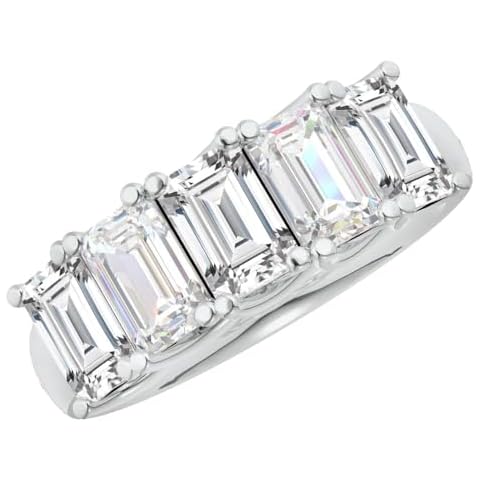 1 Carat LAB GROWN Emerald Cut 5 Stone Ring Diamond Wedding Band Value Collection (0.5ct Center, AAAA Heirloom Quality) RIPS55W3DI 14K White Gold Cover