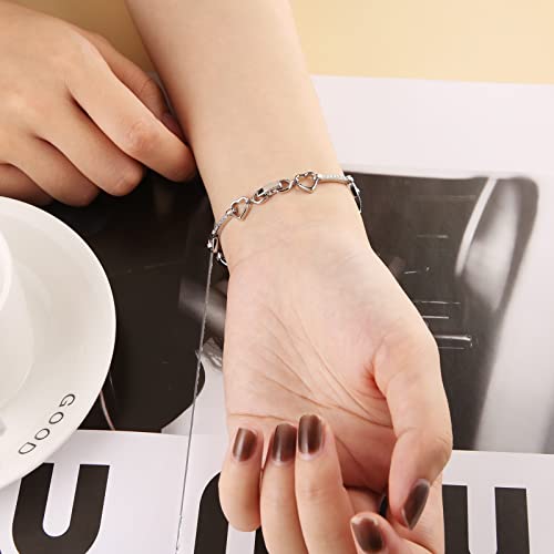 Hzman 14K Gold Plated Silver Tennis Bracelet For Women Girls Cubic Zirconia Bracelets Love Heart Classic Link Bracelet Jewelry Gift (Silver) #TOP4