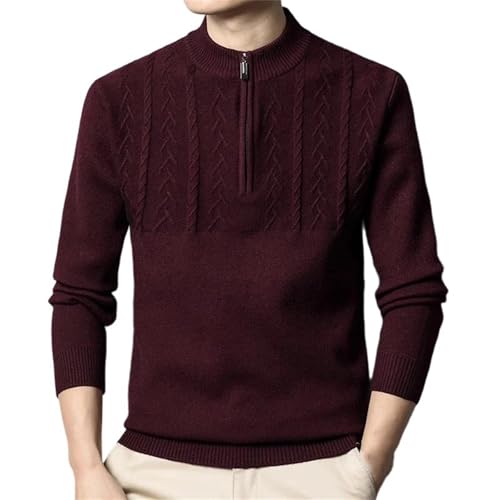 Men's Fall Winter Half-Zip Warm Sweater Solid Color Long Sleeve Half High Collar Knitted Pullover