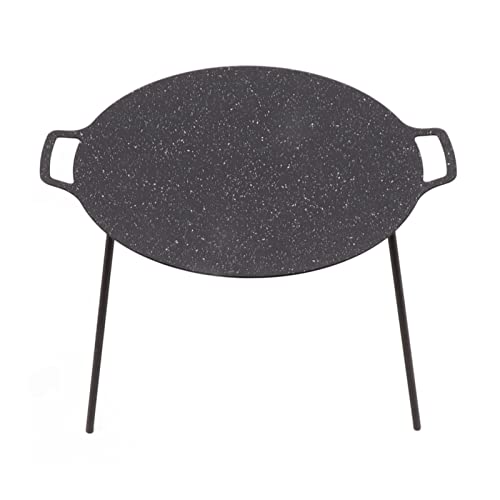 Asixxsix Korean BBQ Grill, 14.2In Nonstick Round Griddle Grill Pan with 3 Removable Legs & Double Handles Portable Cast Iron Camping Grill Griddle for Indoor Grilling or Teppanyaki Pan (41CM)