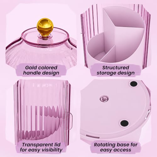 Image of OCEANEVO Cosmetic Makeup Brush Holder with Makeup Sponge, Dustproof Makeup Brush Organiser Stand with 360 Rotatable Lid - 12.5 x 27 Cm - Purple - 1 Year Warranty
