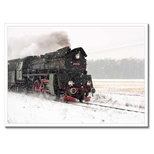 Poster train Ol49-59 sous la neige avec cadre noir 70x50 cm pour décoration murale salon