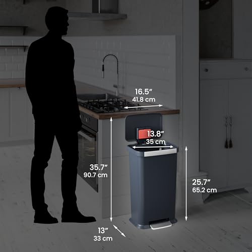 Image of iTouchless SoftStep 13.2 Gal / 50L Step Pedal Kitchen Trash Can with Odor Filter, Durable Dent-Proof Construction and Stainless Steel Trim, Garbage Bin with Lid for Home Office, Bedroom, Black Plastic