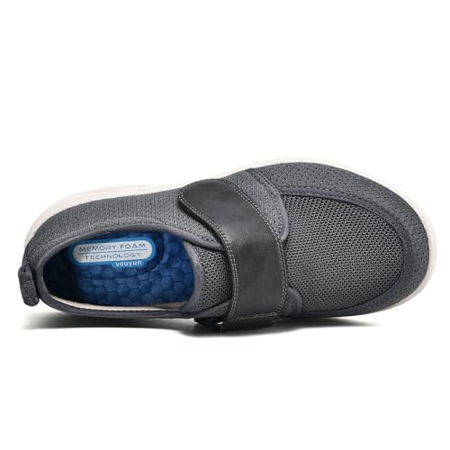 Jesajemi Calzado Ancho Especial Hombre Zapatillas Cómodas Zapatos para diabéticos, Extra Anchos, Ajustables, para hinchazón del pie, ancho extendido(Gray,44.5 EU)