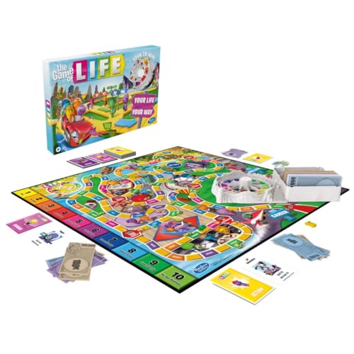 Image of The Game of Life Game, Family Board Game for 2 to 4 Players, for Kids Ages 8 and Up, Includes Colorful Pegs, Multicolour