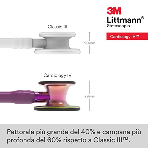 Image of 3M Littmann Cardiology IV Diagnostic Stethoscope, 6205, More Than 2X as Loud, Weighs Less, Stainless Steel Rainbow-Finish Chestpiece, 27 inch Plum Tube, Violet Stem, and Black Headset (Pack of 3)