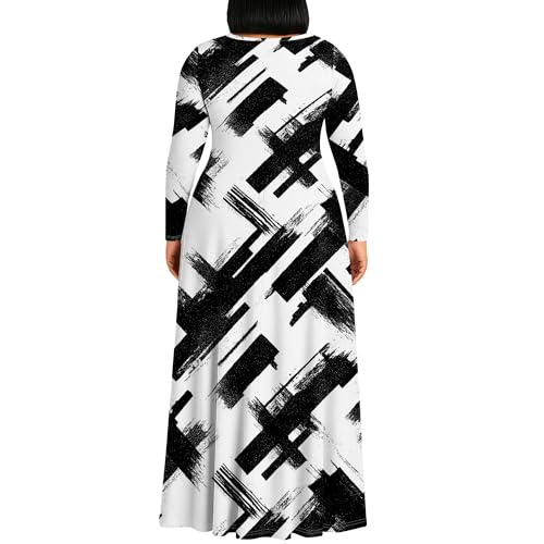 Image of PinkPatty Plus Size Maxi Dress for Curvy Women Crew Neck Long Sleeves Casual Dress Vacation Sundresses with Pockets