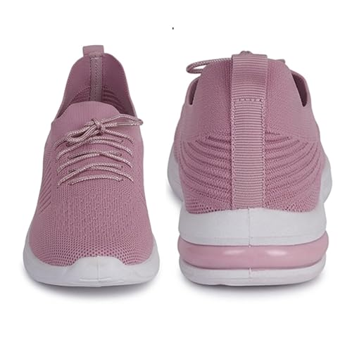 Image of Women's Lightweight Knit Sneakers, Pink, Lace-Up Running, Gym and Walking Casual Sports Shoes