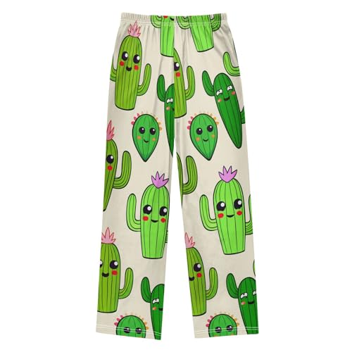 J JOYSAY Cartoon Cactus Plant Beige Pajamas Pants Soft Long Pajama Bottoms Lounge Sleep Pants Size S-XL2
