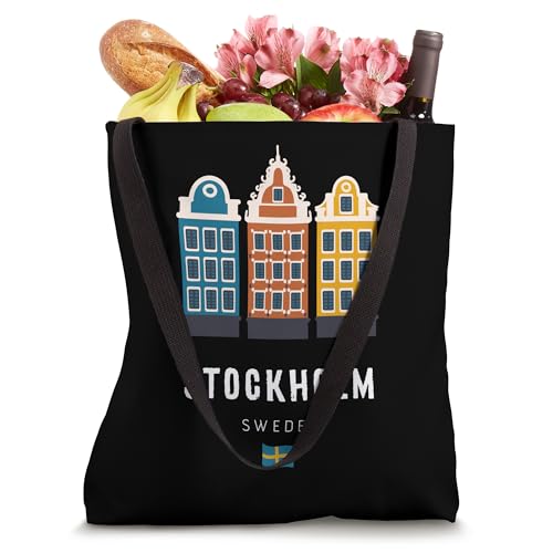 Bolso tote de estilo escandinavo con edificios coloridos del casco antiguo de Estocolmo, Suecia miniatura 4