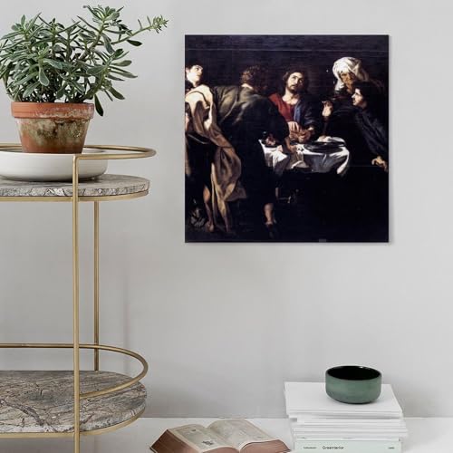 Impression sur toile du Souper à Emmaüs par Rubens, déco salon sans cadre 71x71 cm