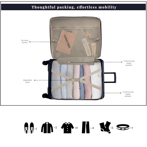 Image of F Gear Valencia 54cm Small German Makrolon Polycarbonate, Front-Opening Hard Luggage | 8 Super Silent 360 Spinner Wheels, Cabin Suitcase for Travel | Expandable, Lightweight, TSA Lock | Navy