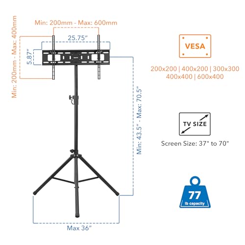 image for Mount-It! Tripod TV Stand – Portable TV Tripod for Flat Screens 32-7